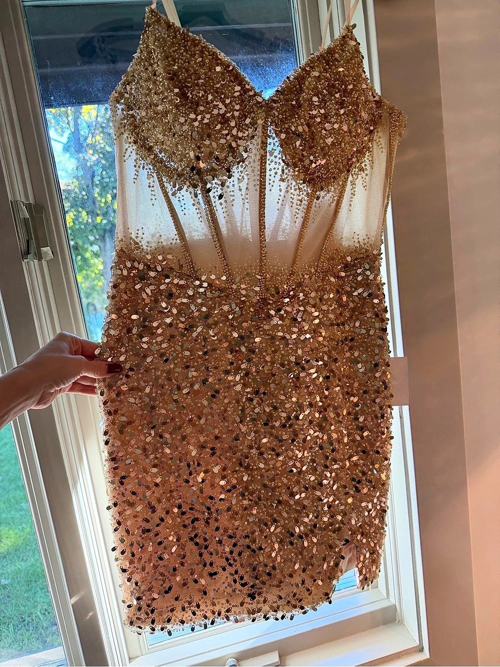 Ladivine by Cinderella Divine CC332 Sequin Mini Dress Brown & Gold 14